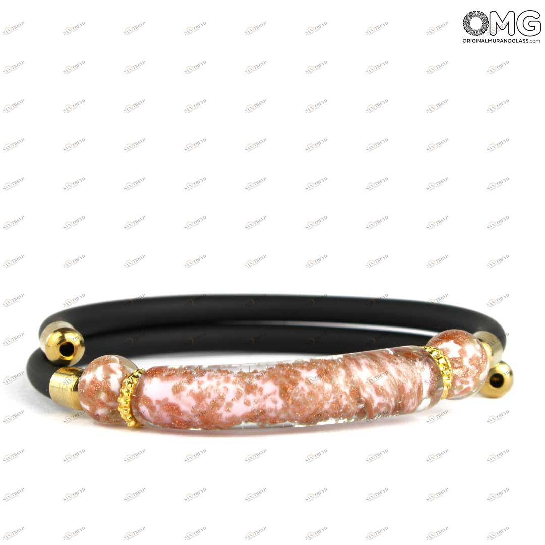 3724 ORIGINALMURANOGLASS Браслет Серена - розовый с авантюрином - муранское стекло OMG 18 см 