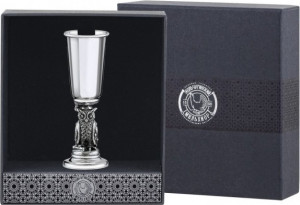 10645404 Кольчугино Рюмка "Сова" посеребренная полиров. с черн. + футляр 000000, -? Посеребрение