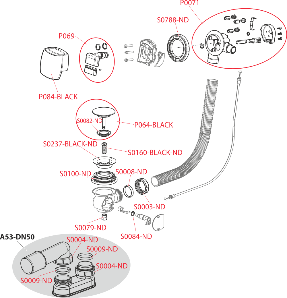 Сифон для ванны автомат с напуском воды через перелив, черный-мат ALCAPLAST A564BLACK - Вид №2