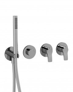 B717B+R017A  Встроенный смеситель для ванныбез излива ручки переключатель на 2 потока с поворотной кнопкой ручная лейка FIT шланговое подсоединение с держателем для ручной лейки гибкий шланг 150 см ПВХ картридж керамический 90° впуски 1/2'' Fantini Rubine