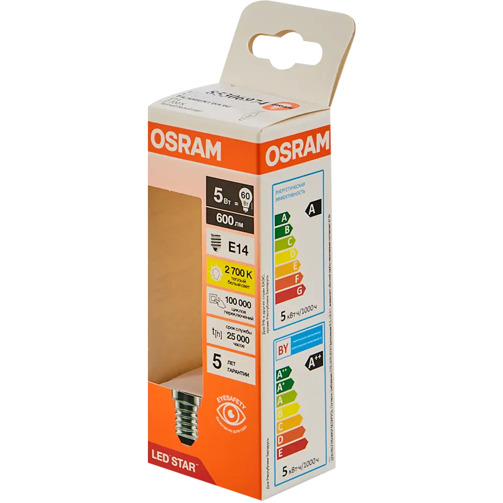 OSRAM Филаментная лампа E14 свеча 5Вт теплый белый свет 85306974 STLM-0931823 - Вид №3