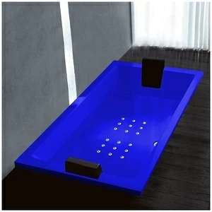 Ванна Gruppo treesse Quadra 181 V071C-DX-SIZ синяя с золотой фурнитурой и аэромассажем прямоугольная встроенная правая