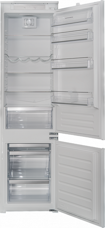 KRB 19369 Встраиваемый двухкамерный холодильник, габариты(вхшхг):193x54x54,5; перенавешиваемые двери; крепление - скользящие направляющие; антибактериальный пластик; светодиодное освещение; система автоматического размораживания холодильной камеры; систем Santreyd 