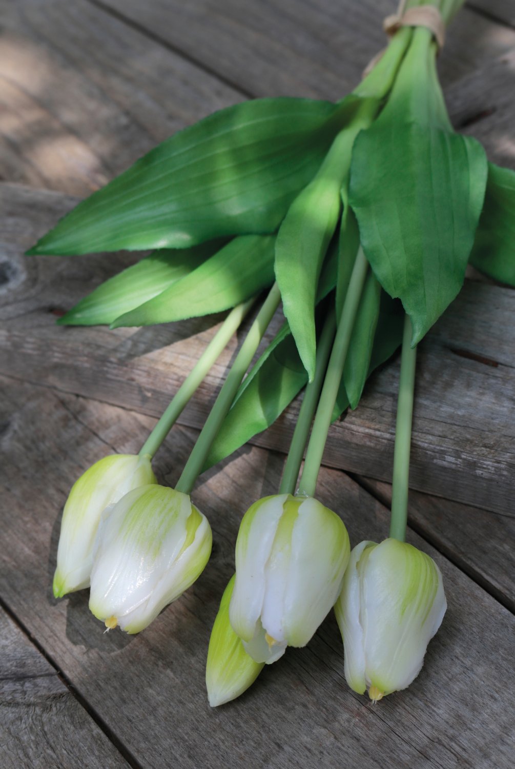 2952 708 a3 Искусственный букет тюльпанов, 5-кратный, 37 см, бело-зеленый H-andreas  - Вид №4