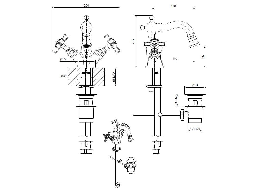 Смеситель для биде из хромированной латуни Bugnatese PRINCETON ARCH-00115689 - Вид №2