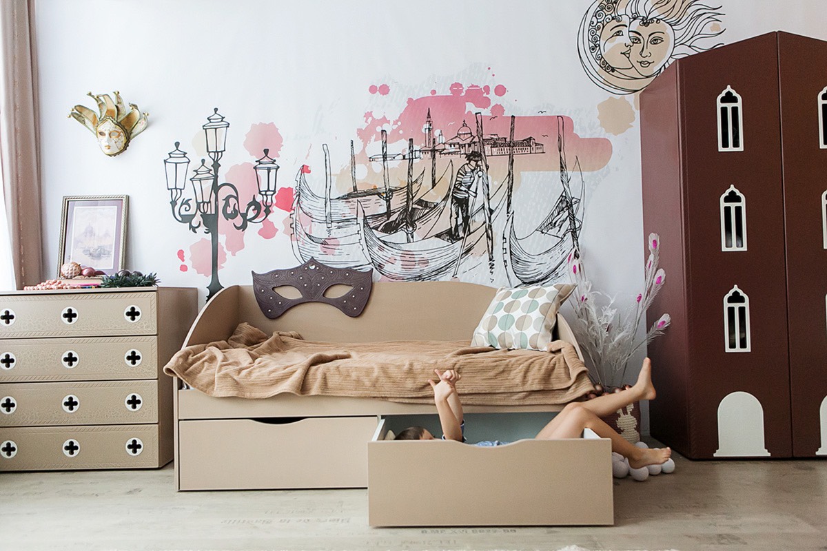 Детский диван-кровать с 2 ящиками "Венеция" МАНДАРИН ВЕНЕЦИЯ 178662 Бежевый Santreyd - Вид №9