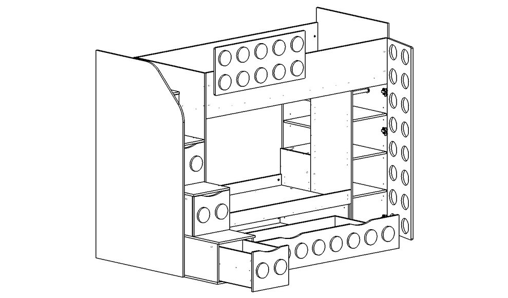 Кровать детская двухъярусная с дополнительным спальным местом левая "Леголенд" МАНДАРИН ЛЕГОЛЕНД 178714 Разноцветный;белый;желтый Santreyd  - Вид №4
