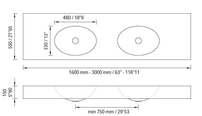 Двойная круглая подвесная раковина из твердой поверхности MOMA Design ELIPSE SYSTEM DOUBLE ARCH-00074183 - Вид №2