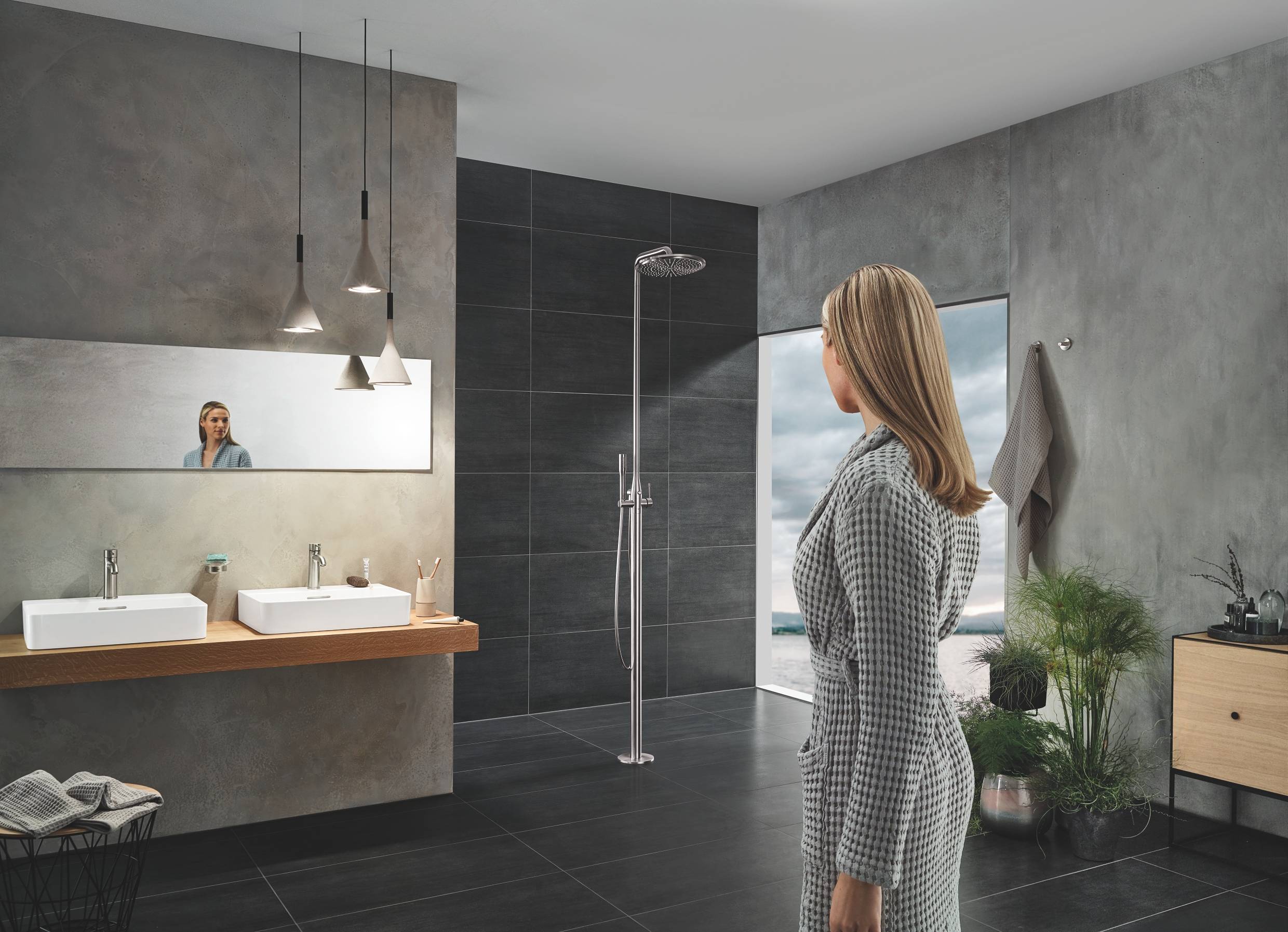 Смеситель для раковины GROHE Essence New S-Size II с донным клапаном, суперсталь (23589DC1) - Вид №1