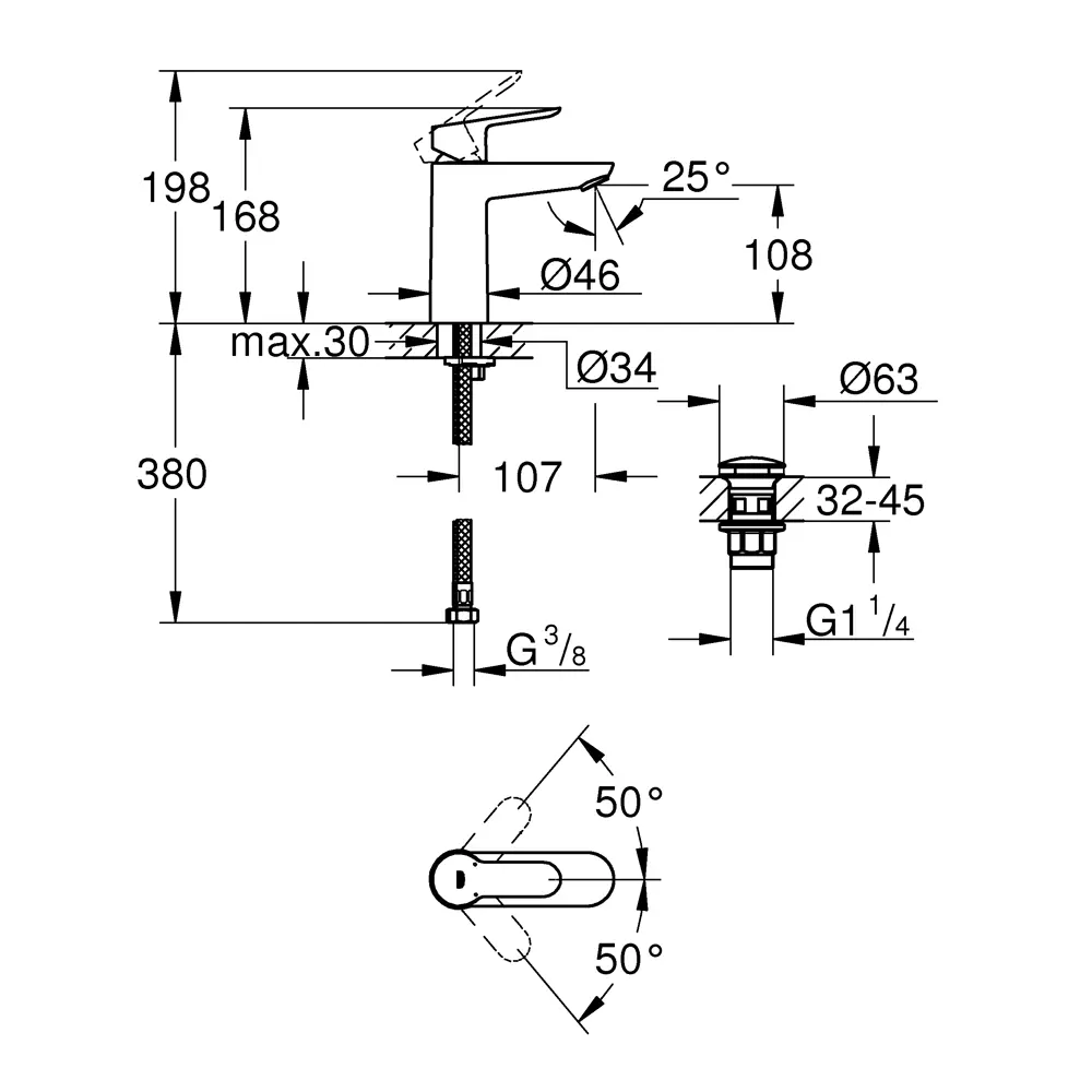 Смеситель для раковины Grohe StartEdge MS однорычажный цвет хром 81971401 STLM-2015407 Start Edge - Вид №1