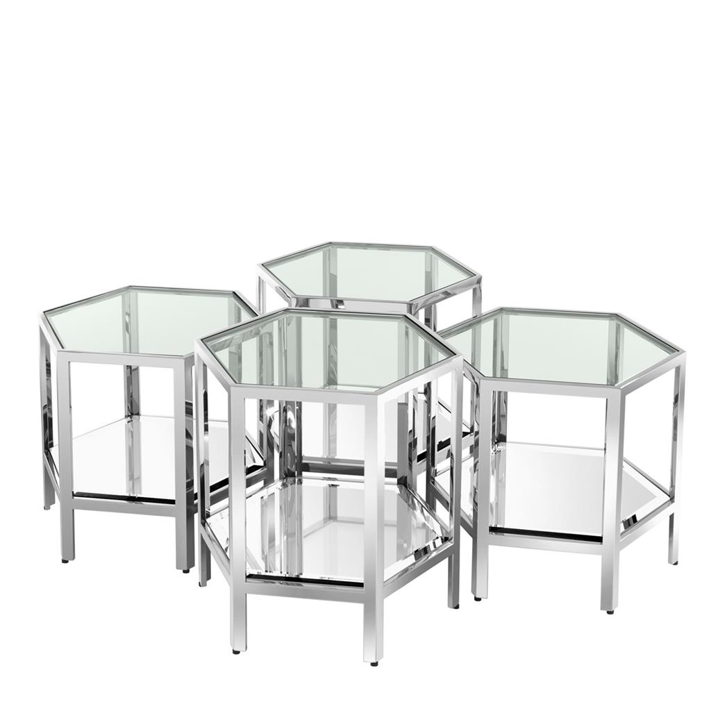 Приставной столик стеклянный шестиугольный с полкой Aramis от Eichholtz, 4 штуки EICHHOLTZ  242609 Прозрачный;хром  - Вид №2
