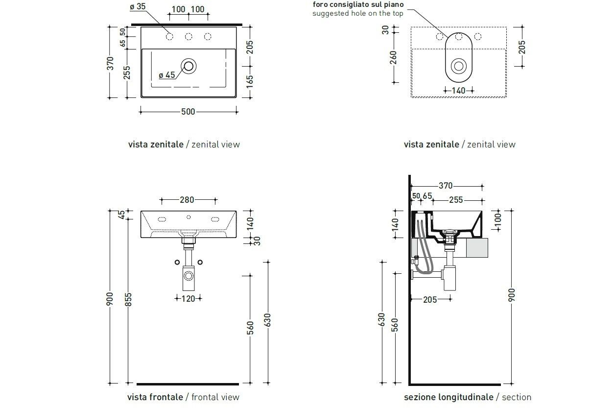 Керамическая прямоугольная подвесная раковина Ceramica Flaminia AppLight ARCH-00004389 - Вид №1