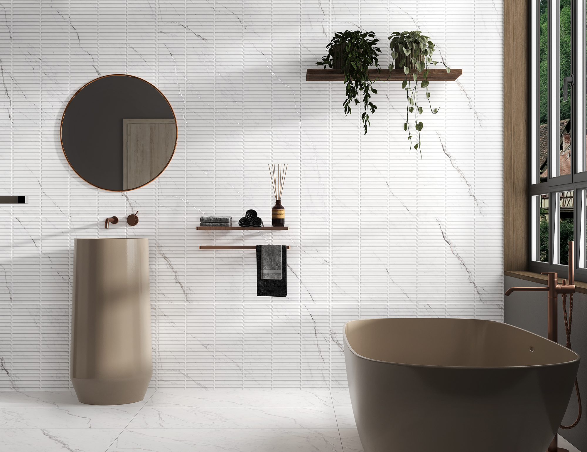 Белоснежный мраморный керамогранит CORALINA WHITE DECOR CP4003-D Arcadia Ceramica