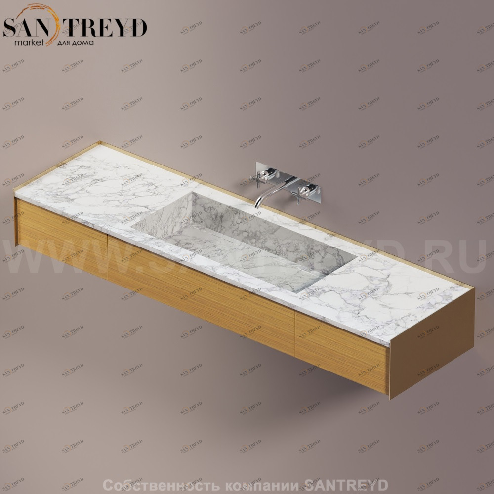Agape DR Раковина столешница 180 см, с 3-мя выдвижными ящиками. Отделка: бронза , белый мрамор и тик ADRP18CNRMCPT