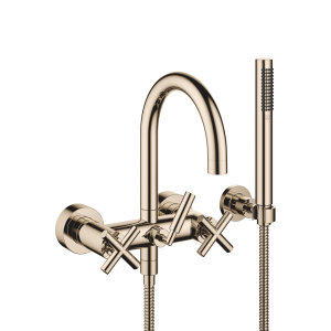 ТАРА Смеситель для ванны настенный с ручным душем - Шампанское (золото 22 карата)