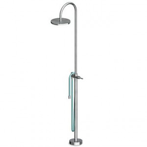 ZP8087.C3 - R99797 Отдельностоящая душевая стойка из нержавеющей стали для улицы. Подвод воды и крепление пола встроенной частью. Дождевой душ 300 мм с защитой от известкового налета. Смеситель с джойстиком, картридж 35мм. Шайба для ног из эластомера с пе