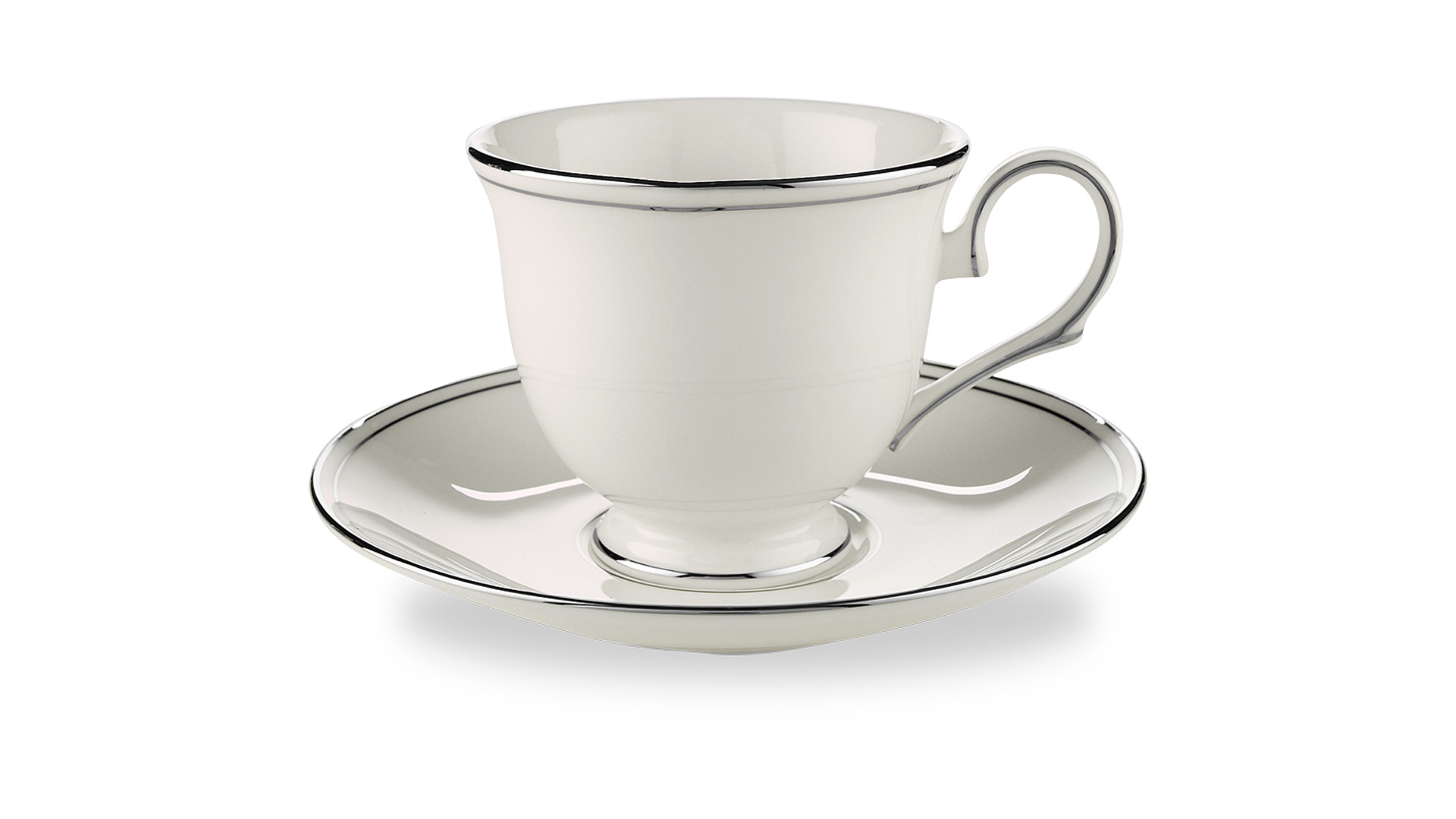 10667304 Lenox Набор из 2 чашек чайных с блюдцами Lenox "Федеральный,платиновый кант" 180мл Фарфор костяной  - Вид №1