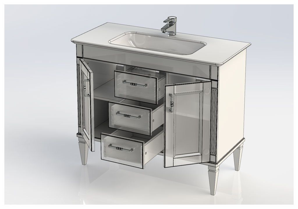 Тумба с раковиной Aquanet Селена 105 белый/серебро (3 ящика, 2 дверцы) 0020165100196393 - Вид №4