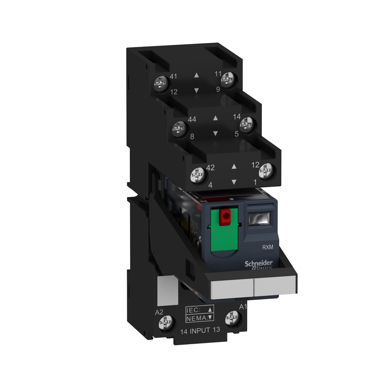 RXM2AB2P7PVS Миниатюрное реле в сборе, 12 A, 2 CO, с LED, с блокируемой тестовой кнопкой, розетка с разделенными контактами, 230VAC Schneider Electric Электромеханическое реле Harmony 