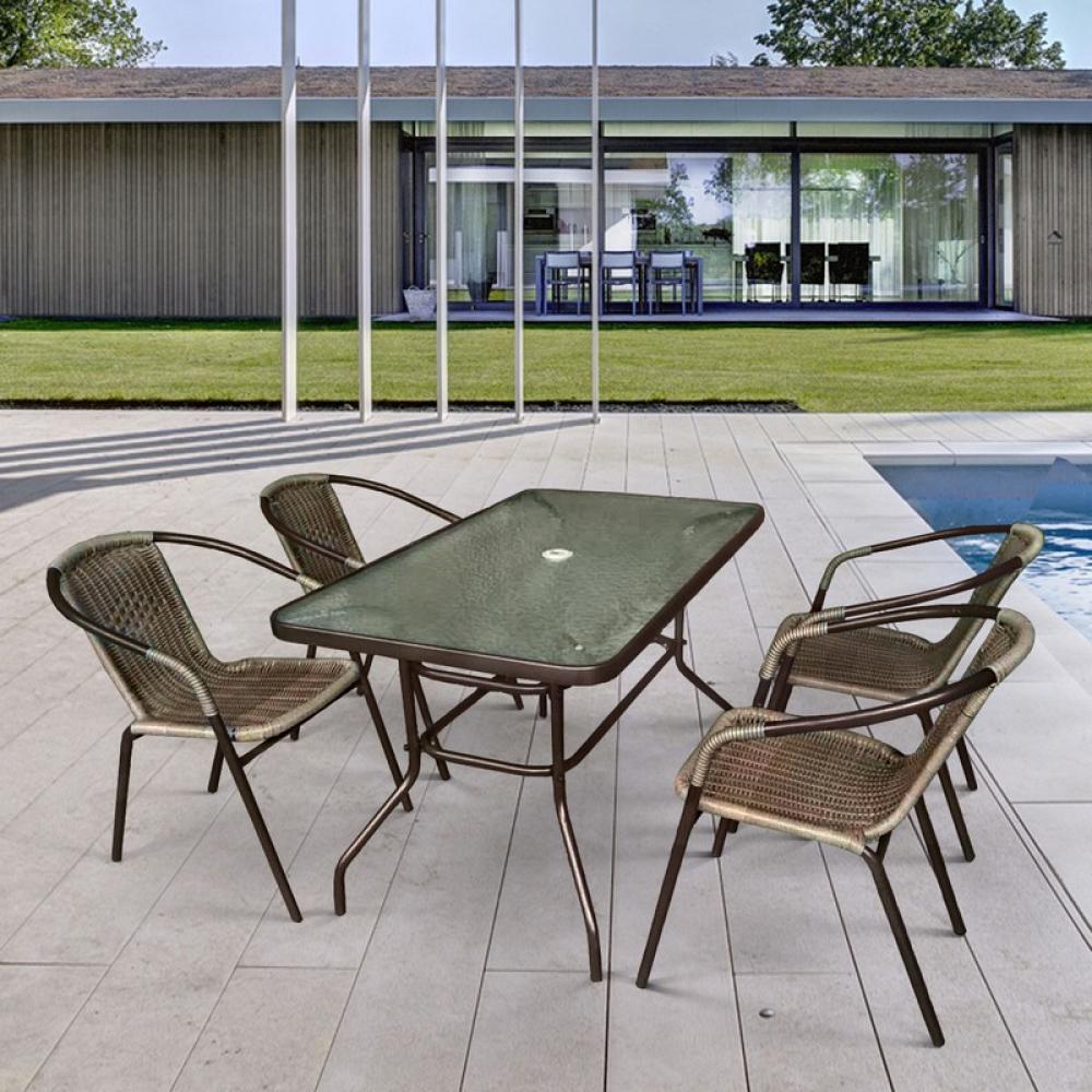 Мебель для дачи коричневая, стол и стулья на 4 персоны "Николь-3" AFINA  241106 Коричневый  - Вид №1