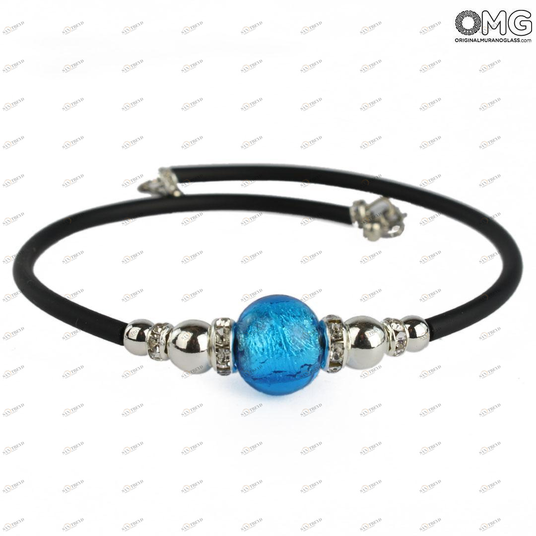 3718 ORIGINALMURANOGLASS Браслет Голубая Жемчужина - с золотом - муранское стекло OMG 18 см 
