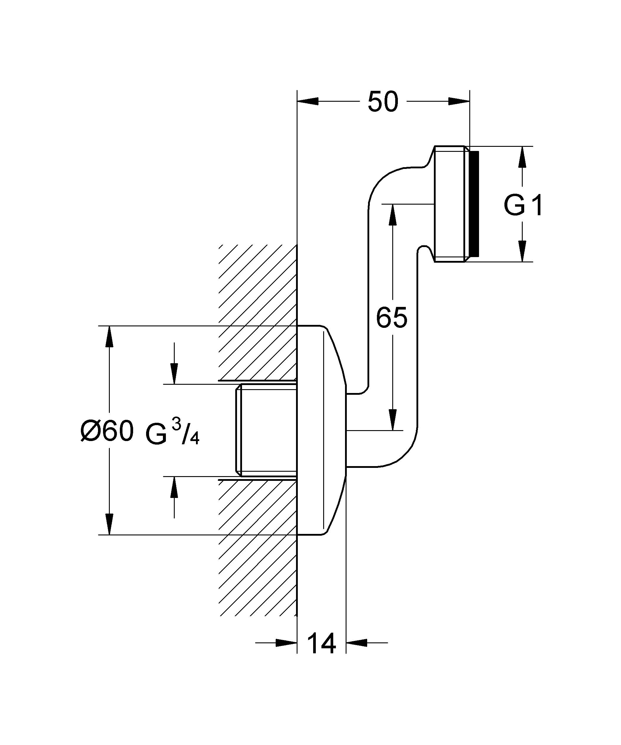 Эксцентрик s-образный 3/4 дюйма x 1 дюйм GROHE, регулируемый 65 мм (12482000) Spare Parts - Вид №1