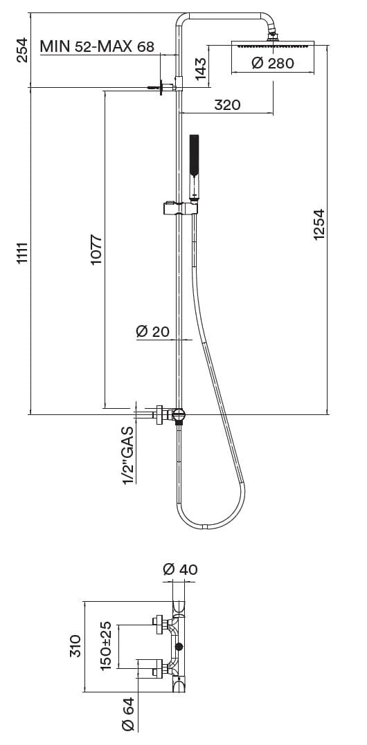 Душевая колонна с переключателем с ручным душем Bossini Apex ARCH-00147324 - Вид №2