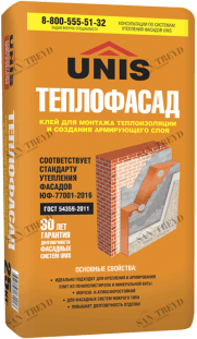 Клей для монтажа теплоизоляции Юнис Теплофасад 25кг Unis 387