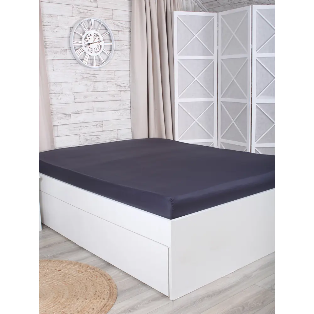 Простыня полутороспальная Mona Liza Premium 200x160 см сатин на резинке тёмно-синий 82493890 STLM-2127110 Santreyd  - Вид №4