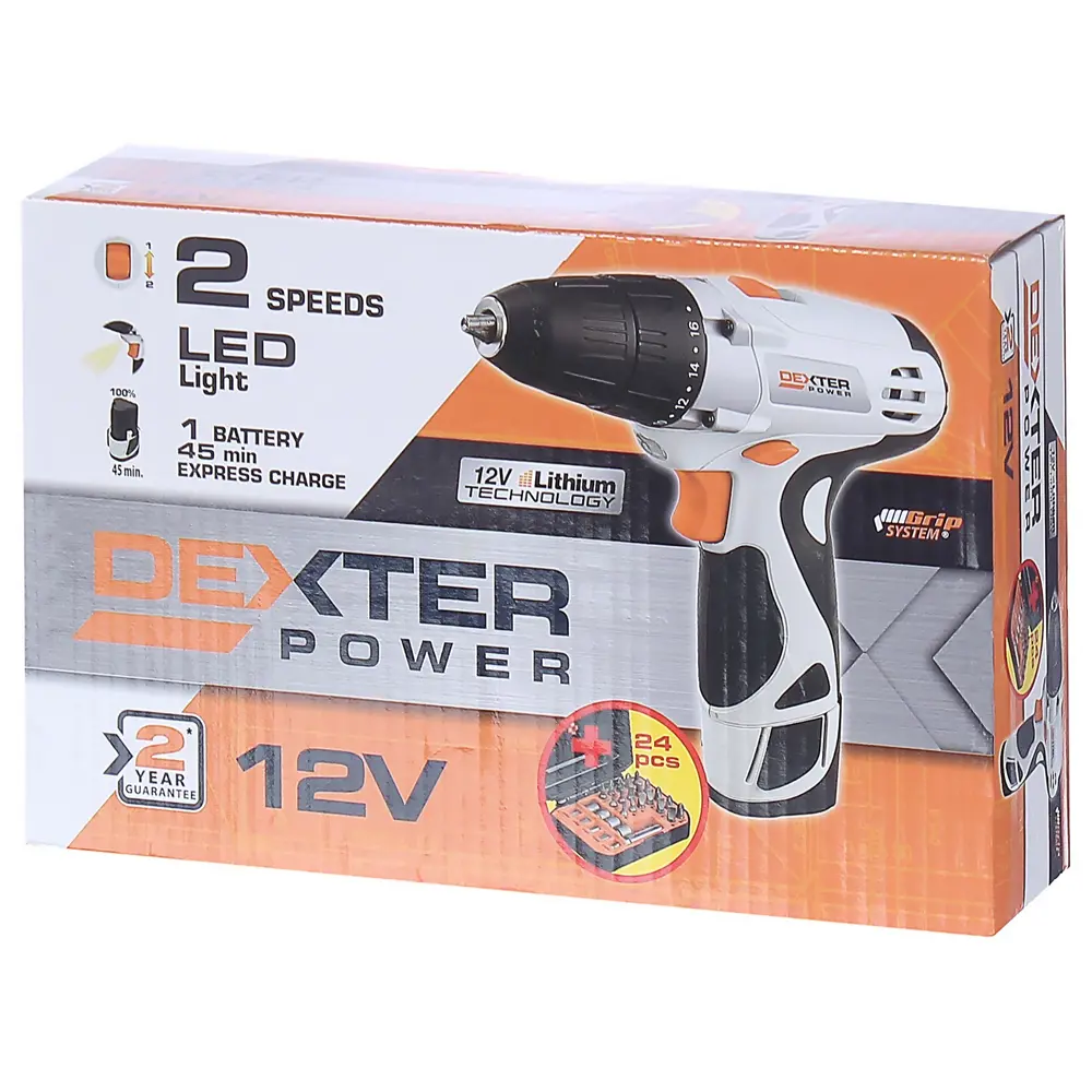 Дрель-шуруповерт аккумуляторная Dexter Power 5227.2A 24 ACC, 12 В Li-ion 1.5 Ач 81929744 STLM-2146051  - Вид №6