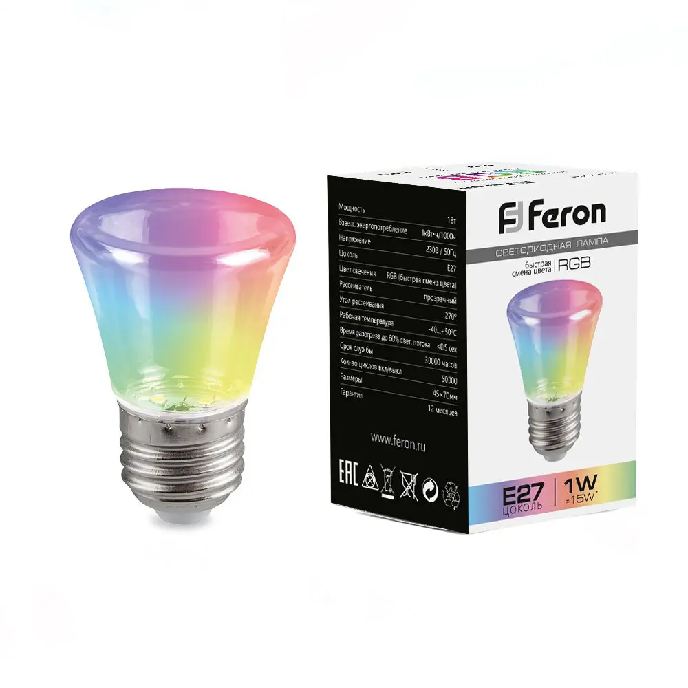 Лампа светодиодная Feron E27 LB-372 220 В 1 Вт колокольчик быстрый регулируемый цвет света RGB STLM-2110702 - Вид №1