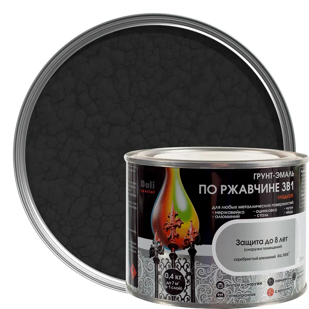 Грунт эмаль по ржавчине 3 в 1 молотковая Dali Special цвет черный 0.4 кг STLM-2161360