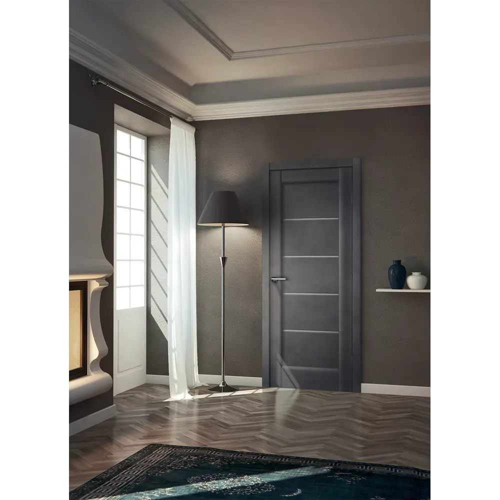 Комплект двери Сохо со стеклом 90x200 см ПВХ цвет лофт тёмный с добором 100 мм VELLDORIS STLM-2124844 - Вид №1