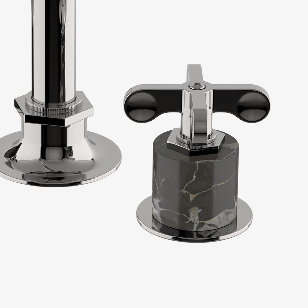 HNLS22 Henry Gooseneck Смеситель для унитаза с тремя отверстиями, установленным на палубе, с цилиндрами Portoro и металлическими поперечными ручками Waterworks - Вид №1