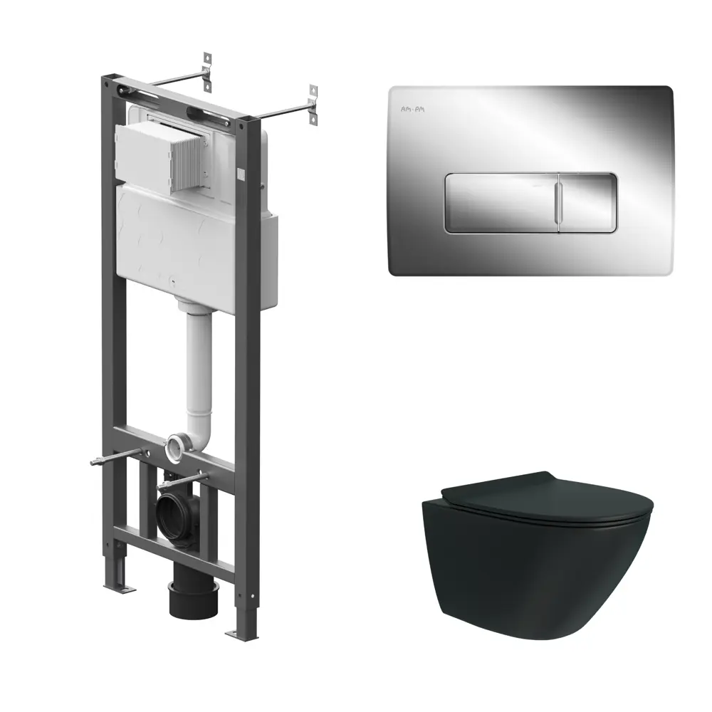 Комплект инсталляции AM.PM Tech с унитазом безободковым Teymi Tiko клавиша AM.PM Tech M серебристая STLM-2085684