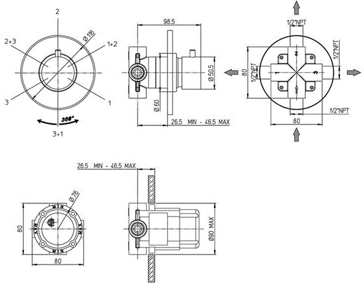 Paini Cox 78PZ471 дивертор на 3 выхода  - Вид №2