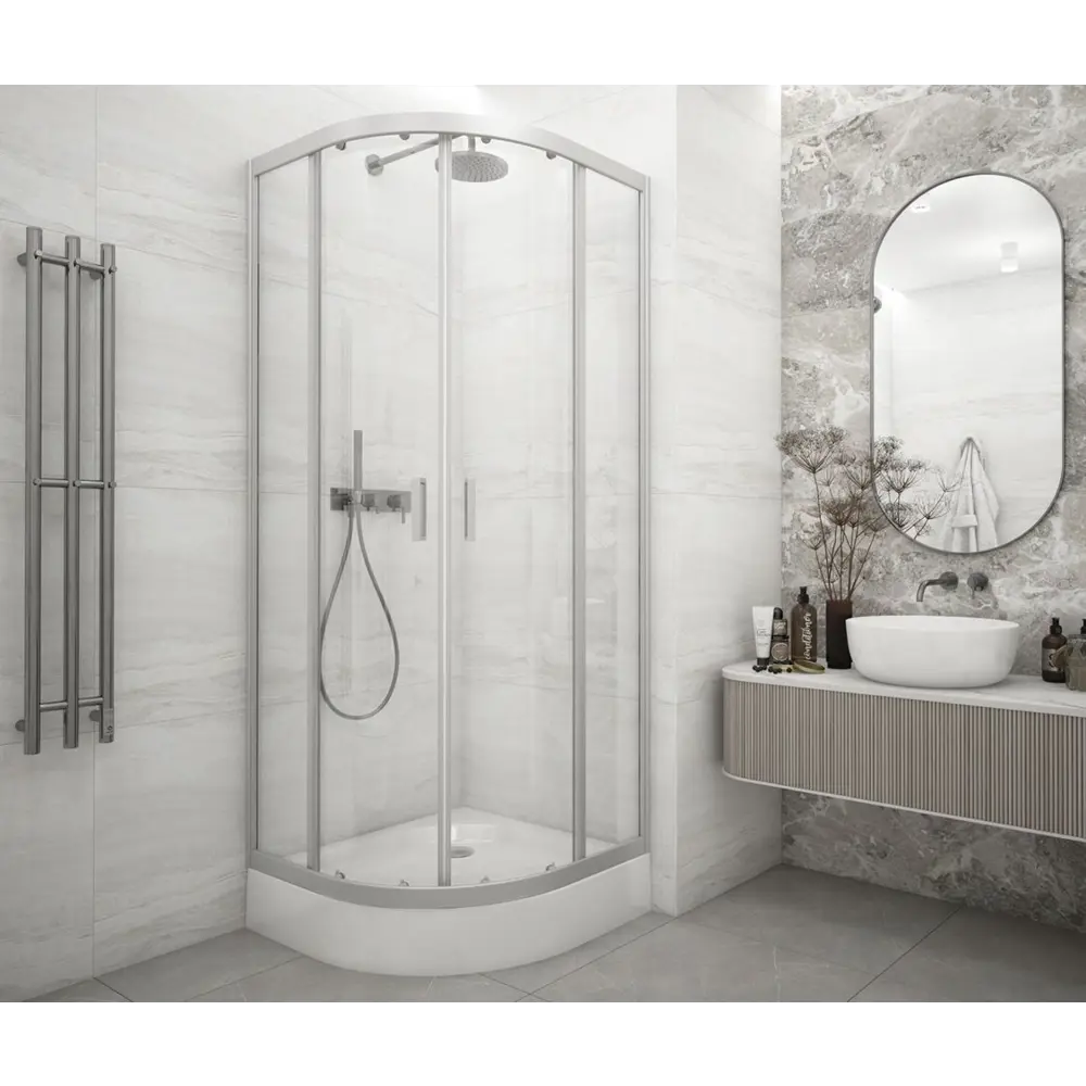 Душевая ширма Метакам Apart 1/4 круга 90x90x185см цвет профиля хром раздвижная стекло 4мм прозрачное 89361548 STLM-2094095 