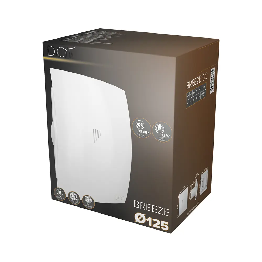 DiCiTi Breeze 5C - бесшумный вытяжной вентилятор с обратным клапаном 84005150 STLM-0046038 - Вид №4