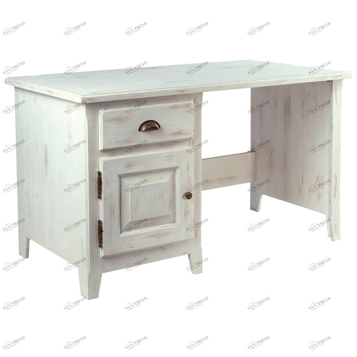 Письменный стол белый с ящиком и дверцей состаренный Solea VAVI ПОД СТАРИНУ 132572 Белый 