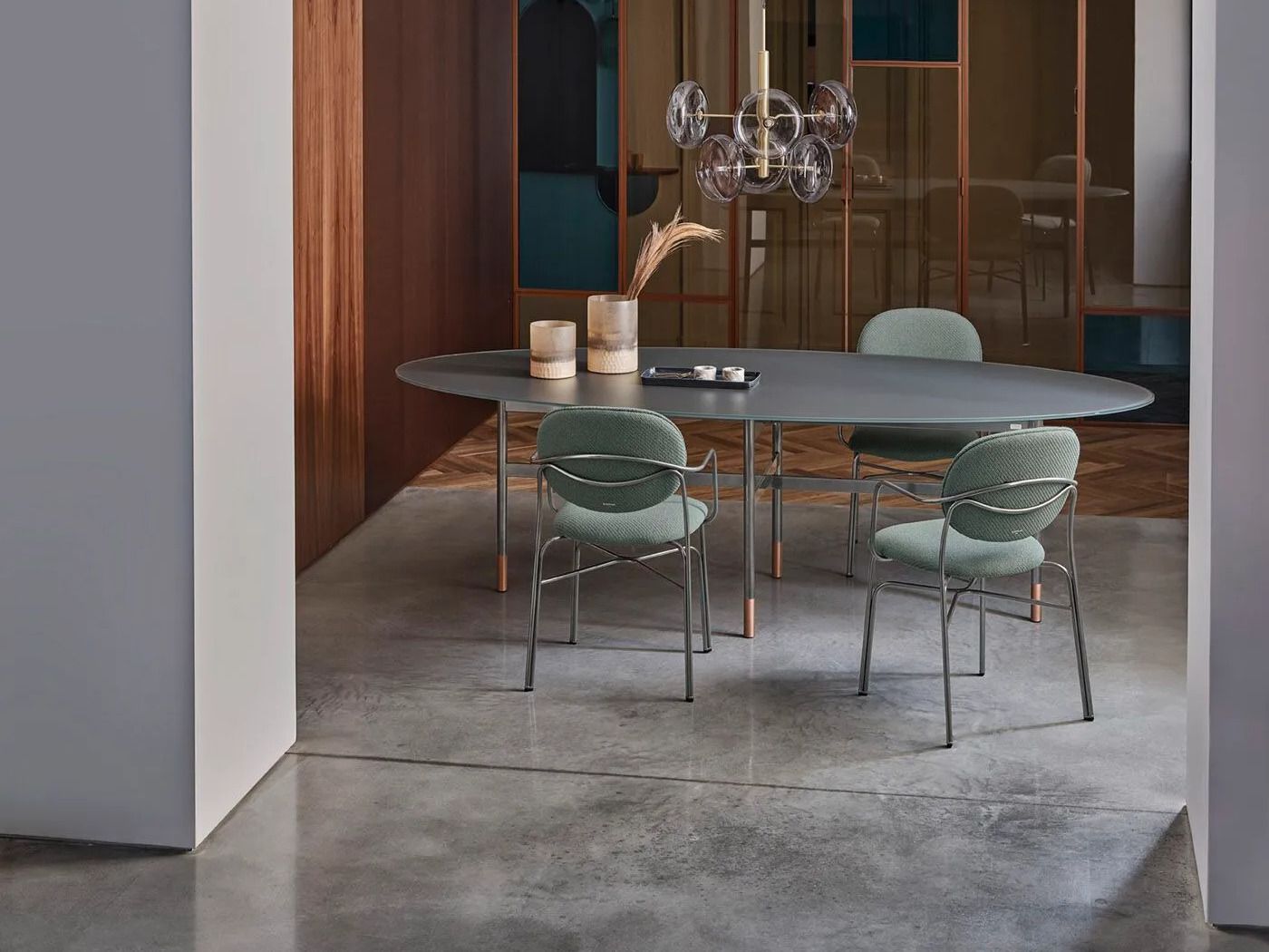 Овальный обеденный стол из стали и хрусталя Bontempi Casa GLAMOUR ARCH-00046367 - Вид №1