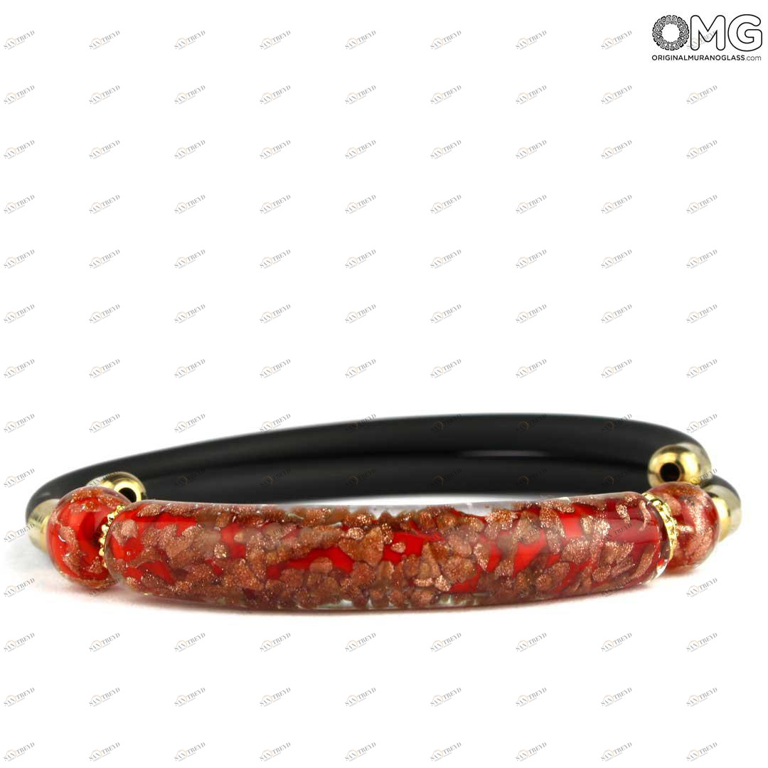 3711 ORIGINALMURANOGLASS Браслет Серена - красный с авантюрином - муранское стекло OMG 18 см 