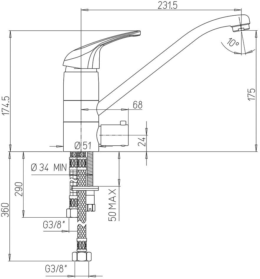 Paini Creta 100 42CR5611KM Смеситель кухонный для мойки с подключением для посудомоечной/стиральной машины - Вид №2