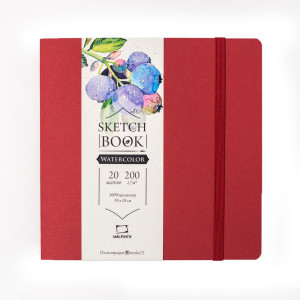 401419 Скетчбук для акварели Waterfall "Nature" 200 г/м2 19 х 19 см мягкий переплет 20 л. бордовый Малевичъ