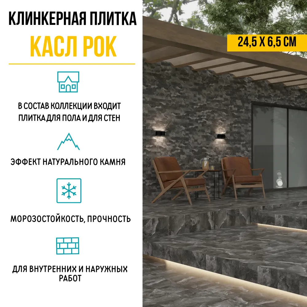 Плитка клинкерная Керамин Касл Рок 5 24.5x6.5 см 0.54 м² цвет графит 89412313 STLM-2030565 Нет - Вид №4