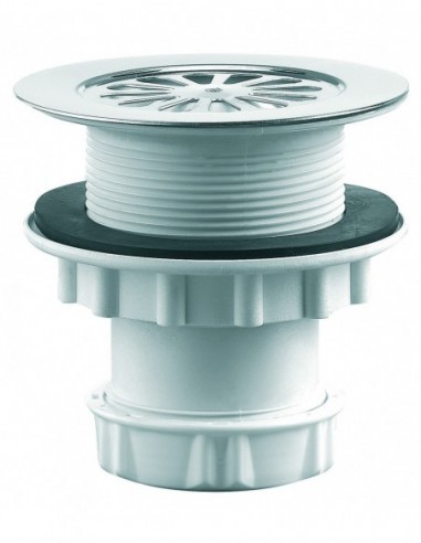 575100 000 00  Сифон для душевого поддона Д. 60 мм, диаметр решетки 85 мм, выход вертикальный, нержавеющая сталь Valentin Хром  - Вид №1