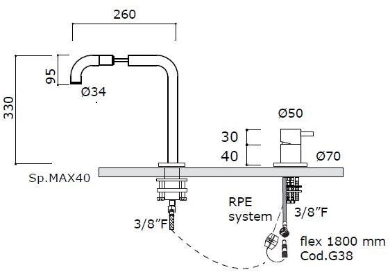 MINA Смеситель для кухни на два отверстия с вытяжным душем  96125  - Вид №2