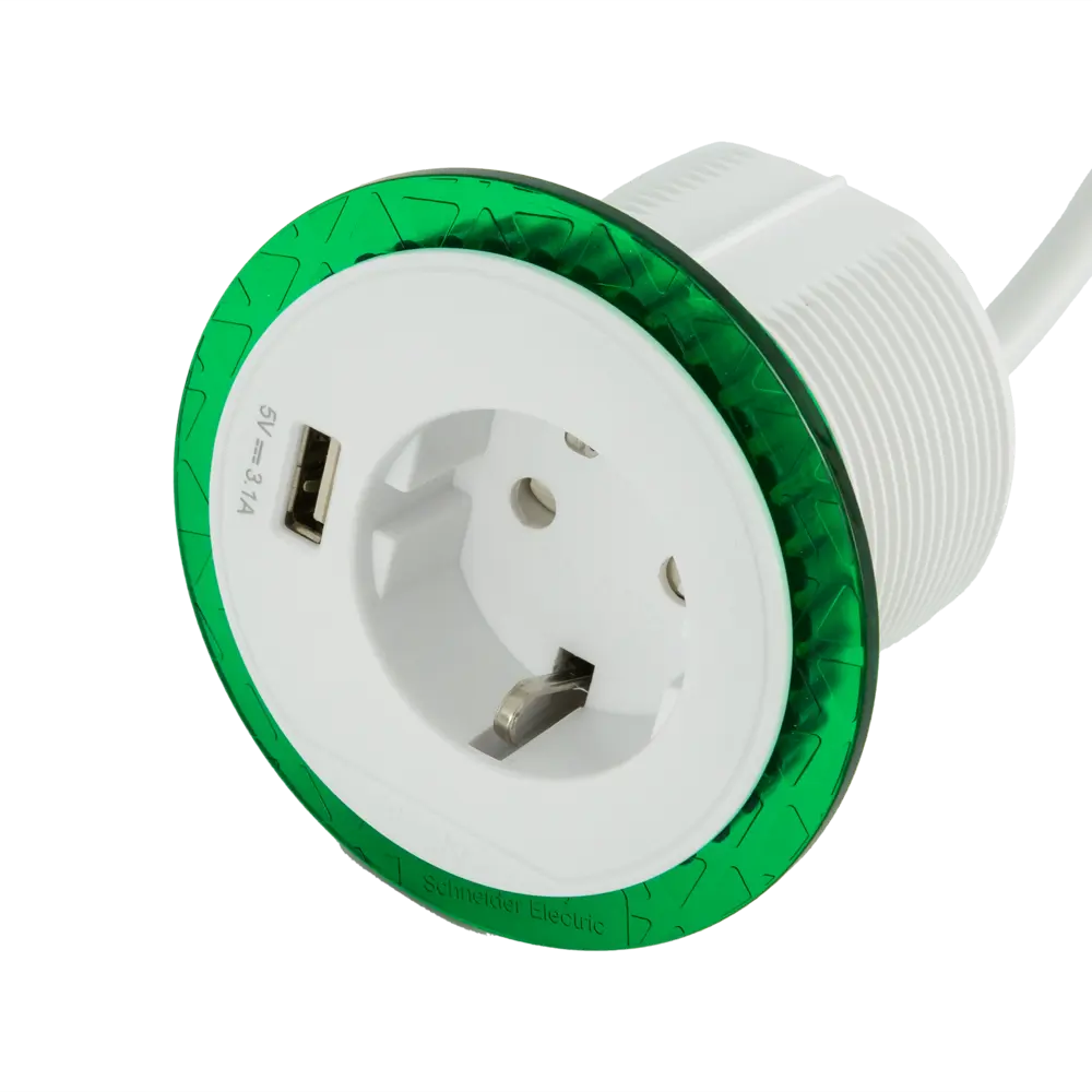Розетка встраиваемая в столешницу Schneider Unica System 1 розетка с заземлением 1 USB 2 м 3670 Вт цвет белый 82401603 STLM-2196990 SYSTEME ELECTRIC  - Вид №1