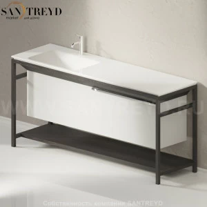 Раковина столешница с деревянной консолью темный дуб OTTOCENTO XL с 1 отверстие левая белая