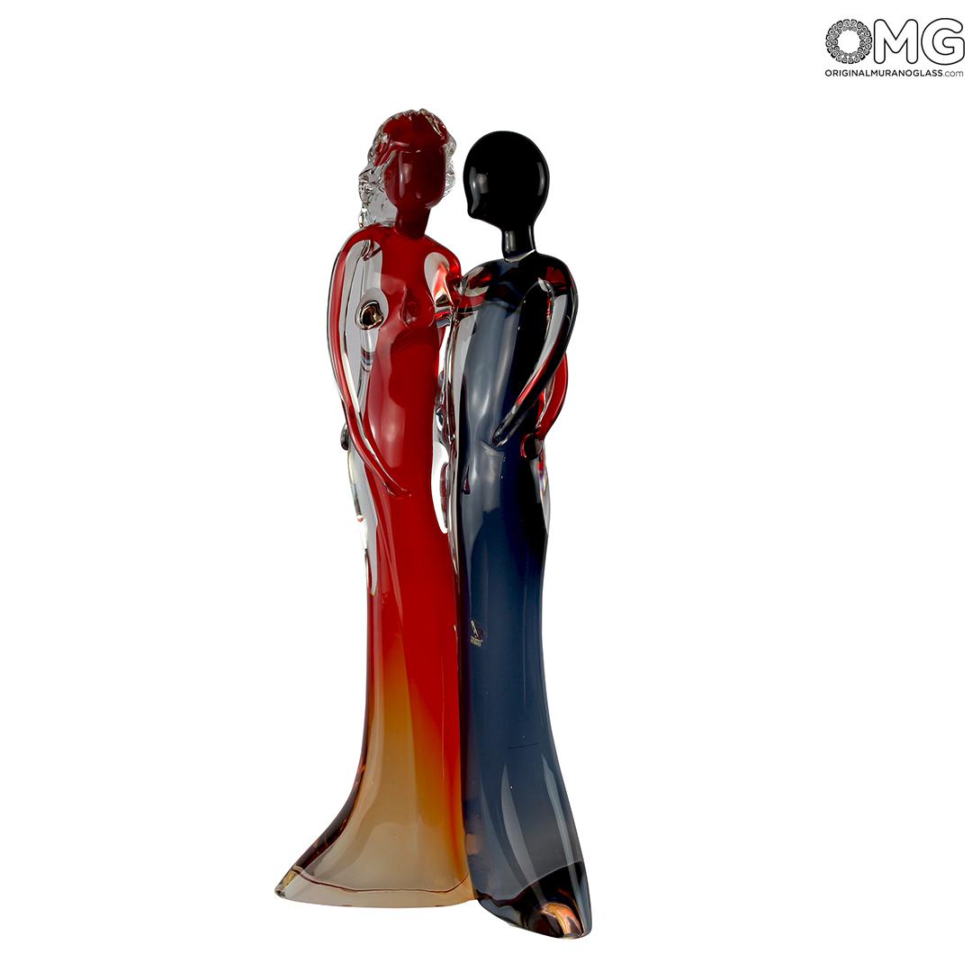 4346 ORIGINALMURANOGLASS Скульптура Влюблённые - красное и чёрное стекло - муранское стекло OMG 26 см  - Вид №1