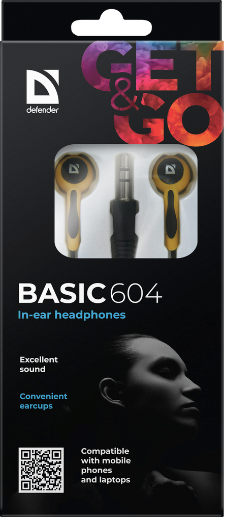63606 наушники вставки basic 604 черный + оранжевый Defender Santreyd  - Вид №1
